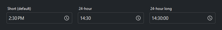 TimeField formats — dark theme