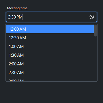TimeField — dark theme