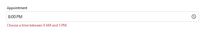 TimeField validation — light theme