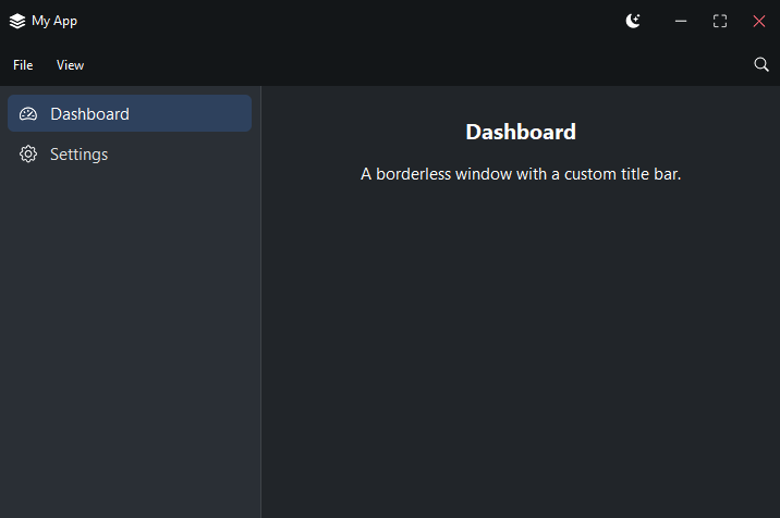 Undecorated window with a custom title bar — dark theme