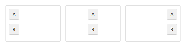 The same buttons centered versus right-anchored — light theme