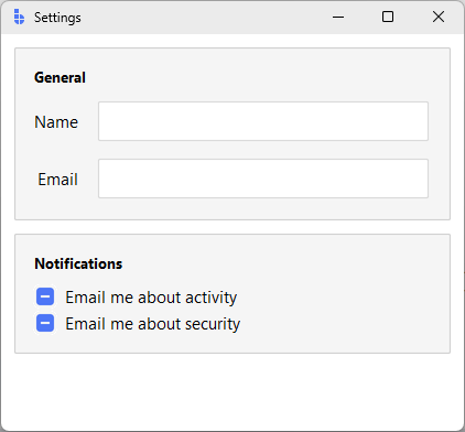 Settings panel